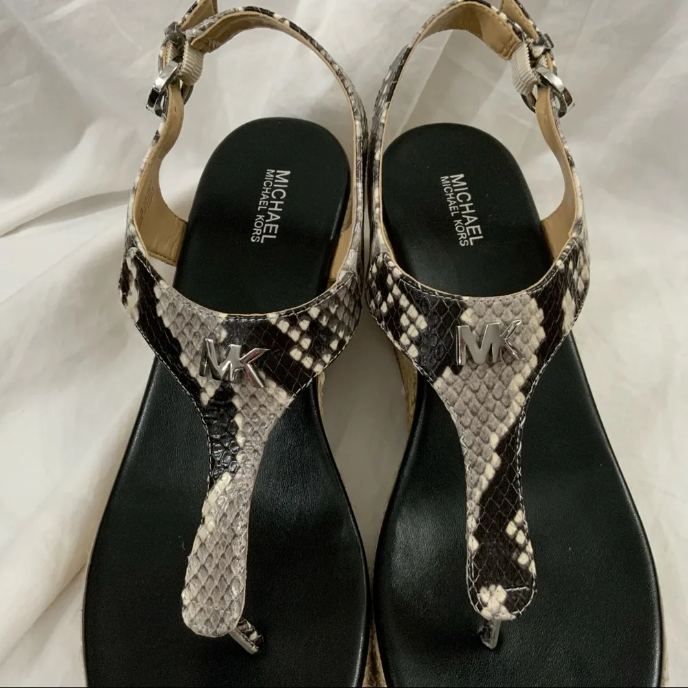 MICHAEL Michael Kors Black and Snake-Print Wedge Sandals